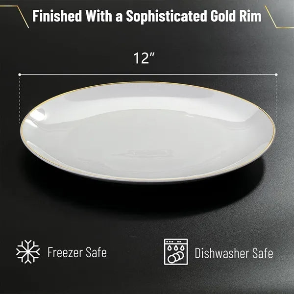12" Ceramic Dinner Plate with Gold Trim.