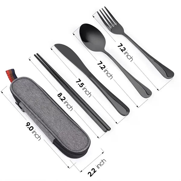 Portable 4 Piece Camping Cutlery Set with Storage Pouch