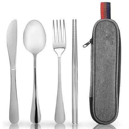 Portable 4 Piece Camping Cutlery Set with Storage Pouch