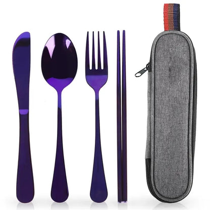 Portable 4 Piece Camping Cutlery Set with Storage Pouch