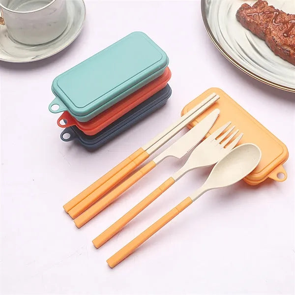 Eco Wheat Detachable Cutlery Set With Storage Box