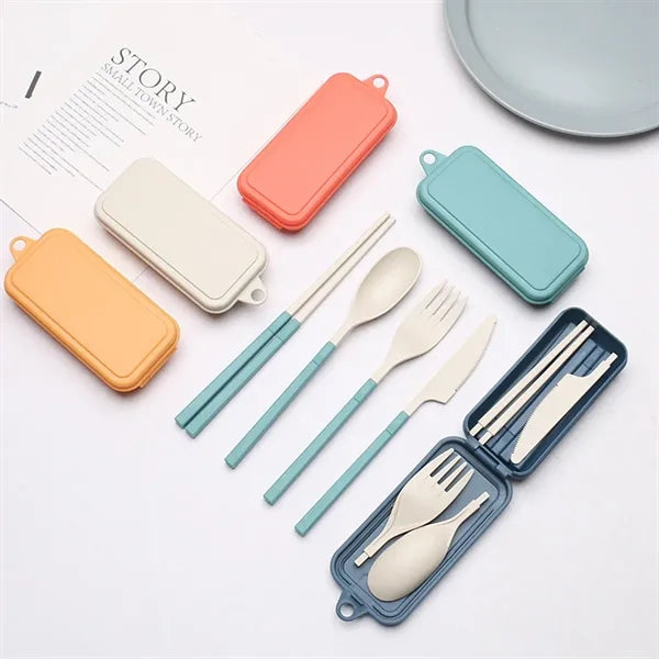 Eco Wheat Detachable Cutlery Set With Storage Box