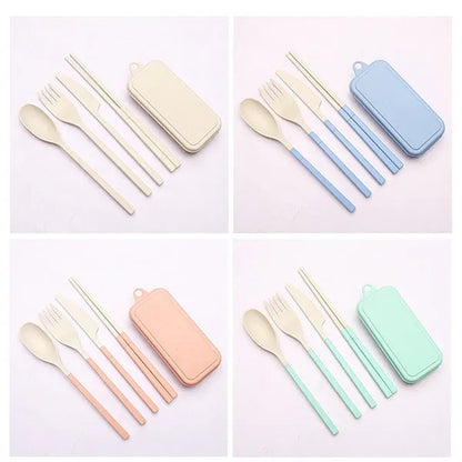 Eco Wheat Detachable Cutlery Set With Storage Box
