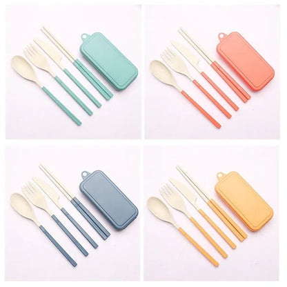 Eco Wheat Detachable Cutlery Set With Storage Box