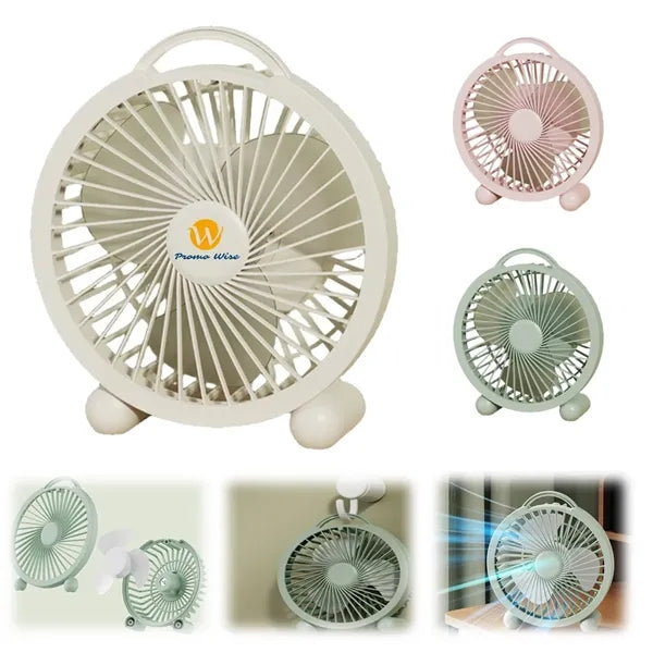 Quiet Portable Rechargeable Mini Round Desk Fan with Handle
