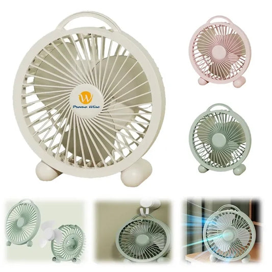 Quiet Portable Rechargeable Mini Round Desk Fan with Handle