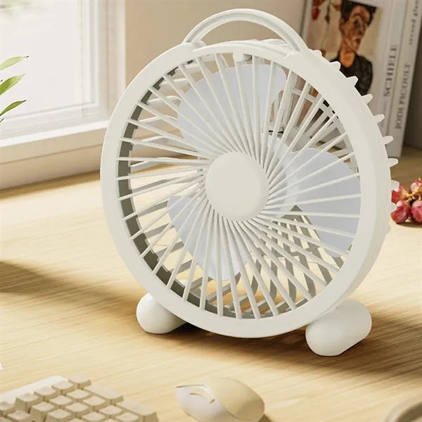 Quiet Portable Rechargeable Mini Round Desk Fan with Handle