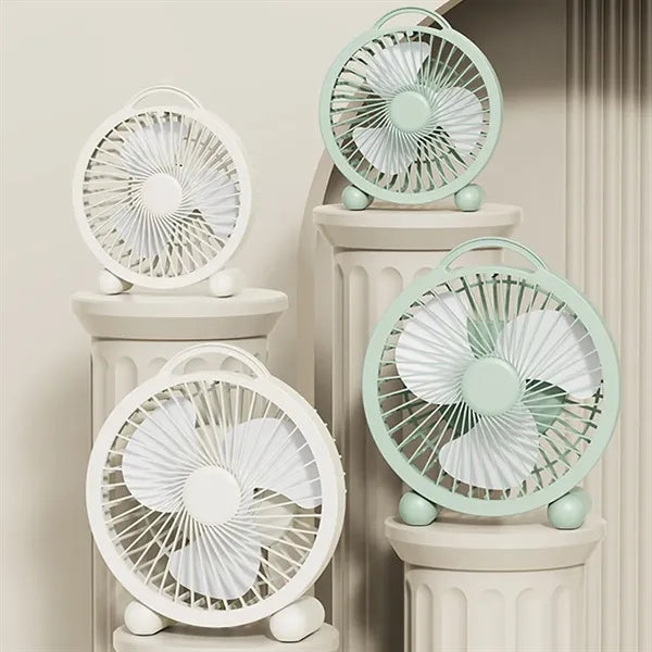 Quiet Portable Rechargeable Mini Round Desk Fan with Handle