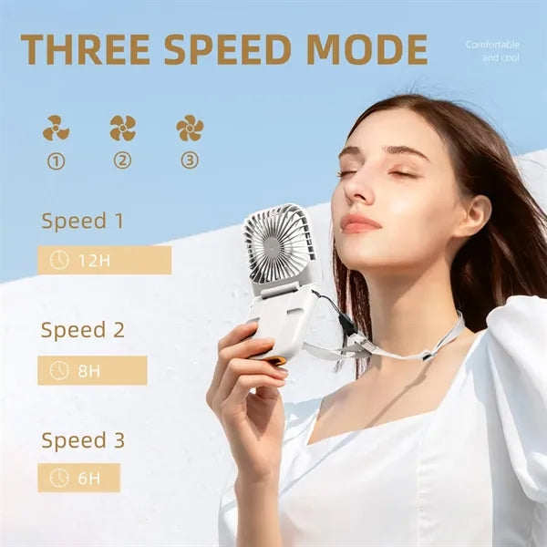 Lightweight Foldable 3-Speed Rechargeable Neckband Fan