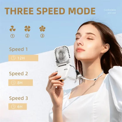Lightweight Foldable 3-Speed Rechargeable Neckband Fan
