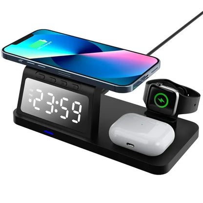 4-in-1 Wireless Charger Desk Clock with 15W Fast Charging