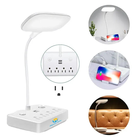 2-in-1 LED Dimmable Desk Lamp with USB Charging Port Socket