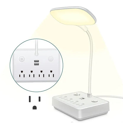 2-in-1 LED Dimmable Desk Lamp with USB Charging Port Socket