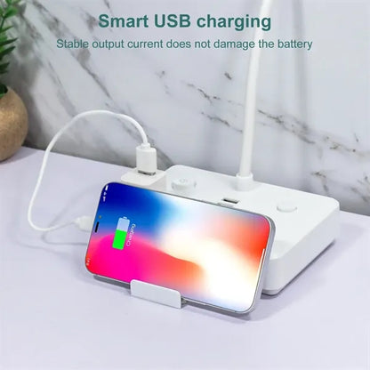 2-in-1 LED Dimmable Desk Lamp with USB Charging Port Socket