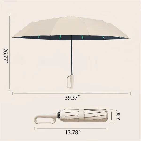 Duty Windproof Folding Umbrella Hook Handle Storm Resistant