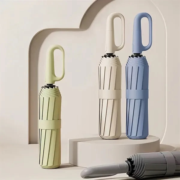 Duty Windproof Folding Umbrella Hook Handle Storm Resistant