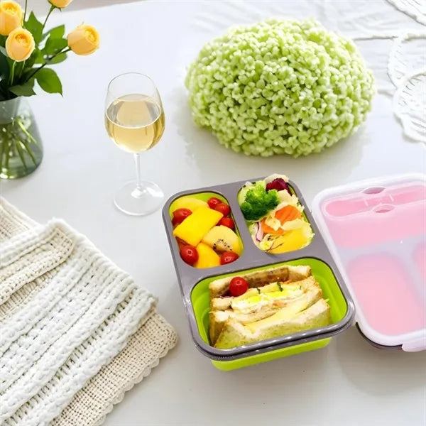 Collapsible Silicone Lunch Container with Fork
