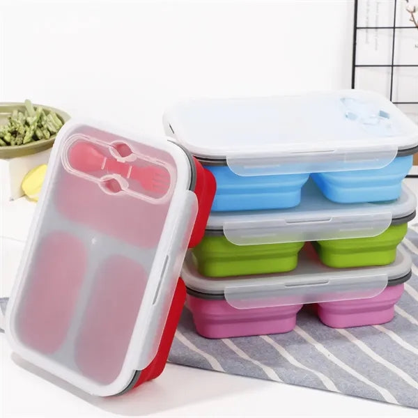 Collapsible Silicone Lunch Container with Fork