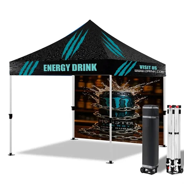 10' X 10' Central Lock Pop Up Canopy Tent With Back Full Wal
