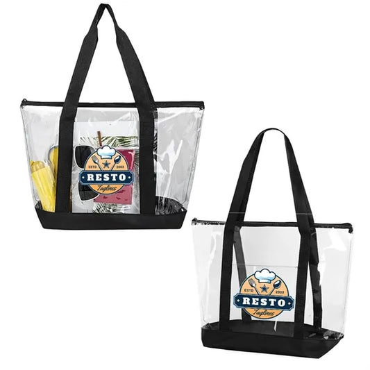 Clear Zippered Tote Bag With Pocket