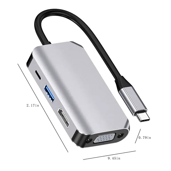 4 In 1 Ultra-Slim USB C Adapter Hub Multiport Dock Station