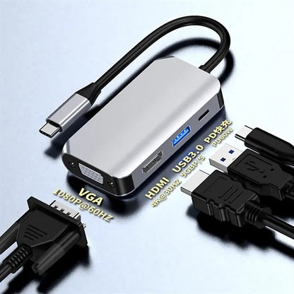 4 In 1 Ultra-Slim USB C Adapter Hub Multiport Dock Station