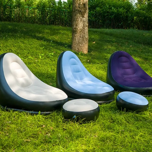 Inflatable Sofa Chair With Foot Stool Flocking Lazy Couch