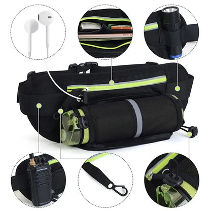 Reflective Running Waist Pack With Bottle Holder For Outdoor