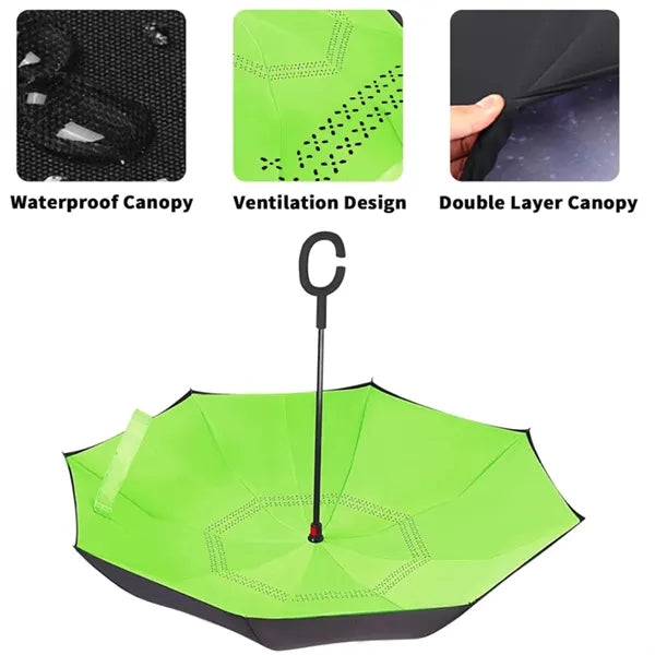 Double Layer Reverse Umbrella With Hands C Handle Grip