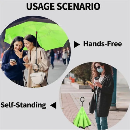 Double Layer Reverse Umbrella With Hands C Handle Grip