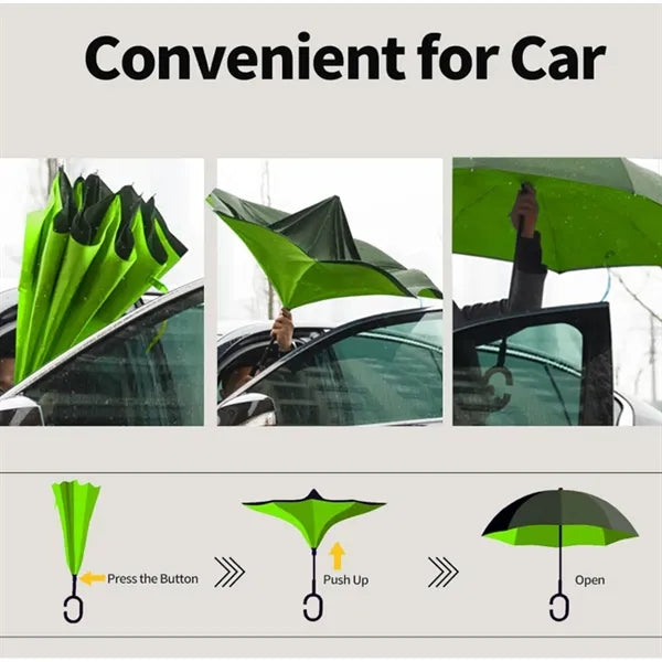 Double Layer Reverse Umbrella With Hands C Handle Grip