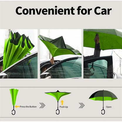 Double Layer Reverse Umbrella With Hands C Handle Grip
