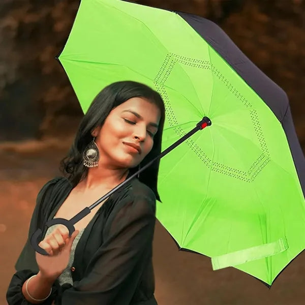 Double Layer Reverse Umbrella With Hands C Handle Grip