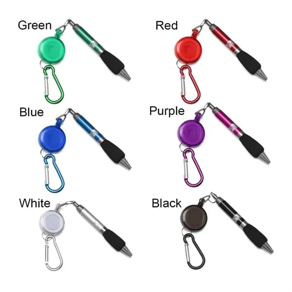 Retractable Metal Pen With Keychain And Carabiner Clip