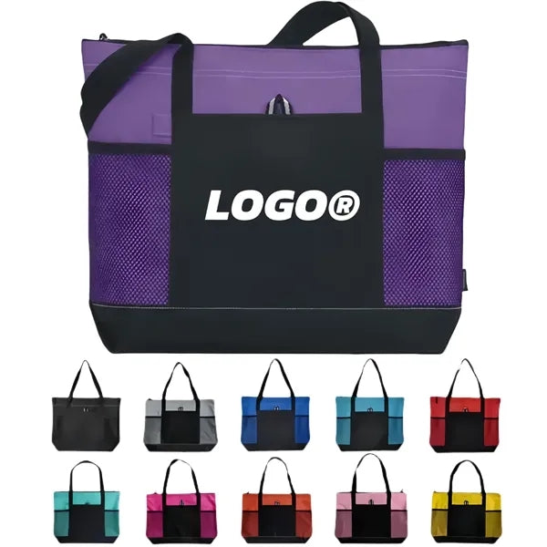 Durable Oxford Tote Bag With Mesh Pockets Carry Handles