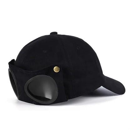 Pilot Style Sports Baseball Cap With Built In Sunglasses