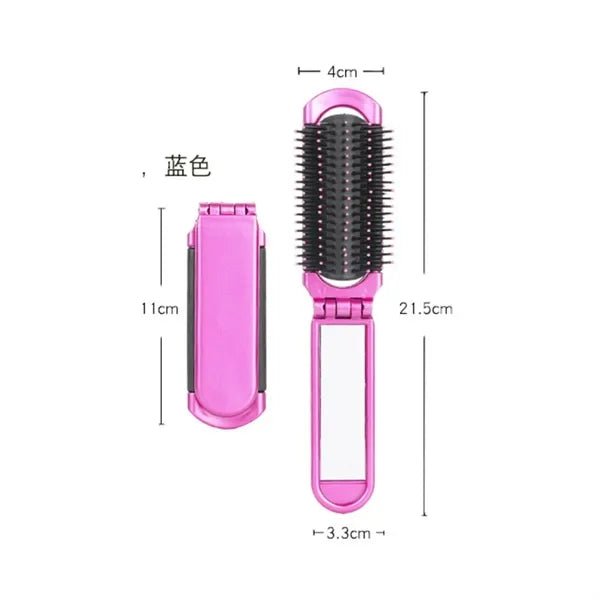 Compact Foldable Travel Hairbrush with Mirror