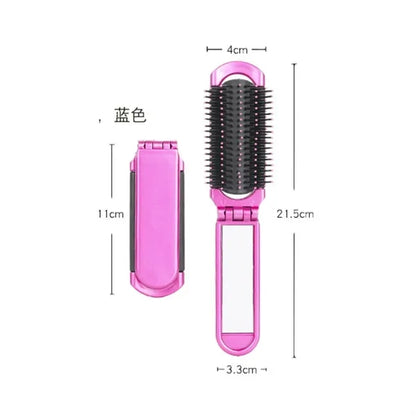 Compact Foldable Travel Hairbrush with Mirror