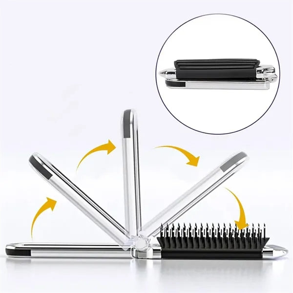 Compact Foldable Travel Hairbrush with Mirror