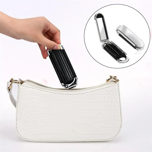 Compact Foldable Travel Hairbrush with Mirror