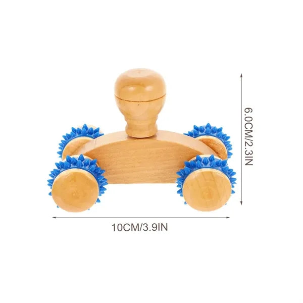 Wooden Handheld Massage Roller with Spiked Wheels