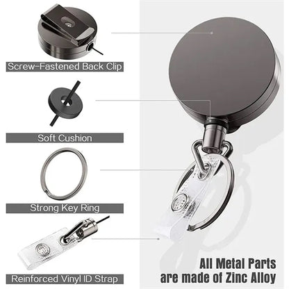Metal Heavy Duty Retractable Badge Reel W/Belt Clip Key Ring