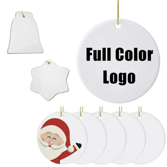 3'' Circle Ceramic Ornaments with hanger Christmas Home Deco