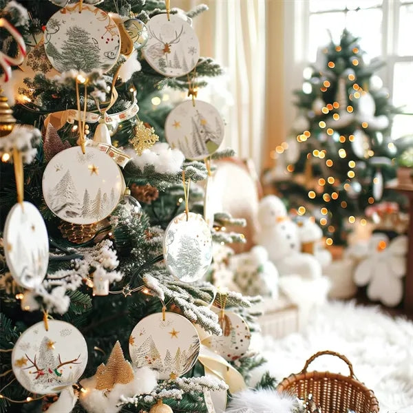 3'' Circle Ceramic Ornaments with hanger Christmas Home Deco