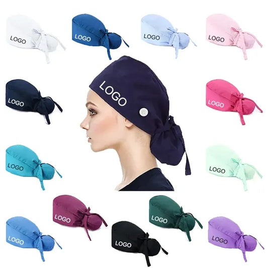 Adjustable Scrub Caps with Buttons Sweatband Ponytail