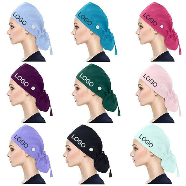 Adjustable Scrub Caps with Buttons Sweatband Ponytail