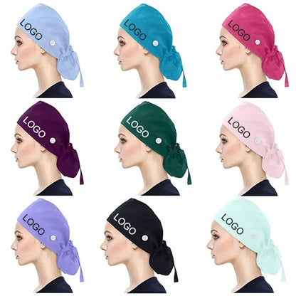 Adjustable Scrub Caps with Buttons Sweatband Ponytail