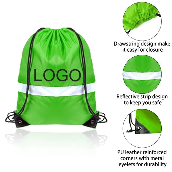 Reflective Drawstring Backpack Nylon Bags for Gym Sport