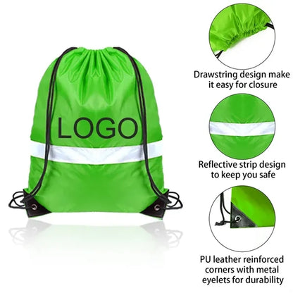 Reflective Drawstring Backpack Nylon Bags for Gym Sport