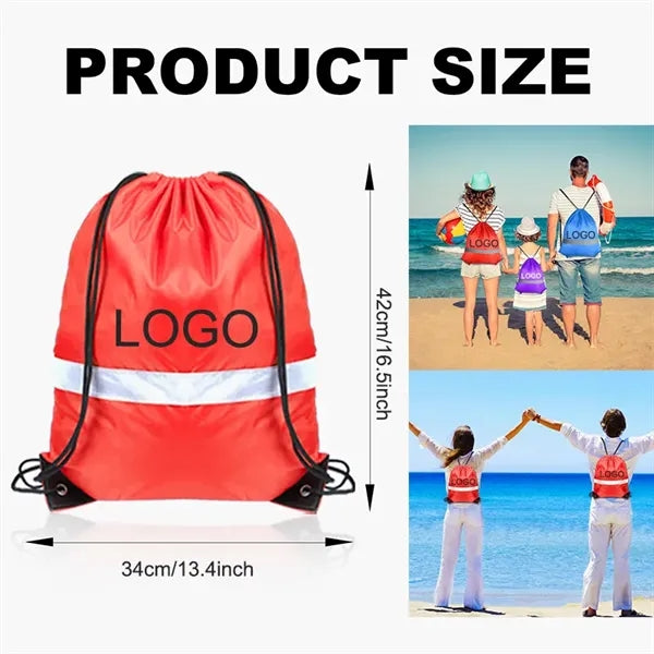 Reflective Drawstring Backpack Nylon Bags for Gym Sport